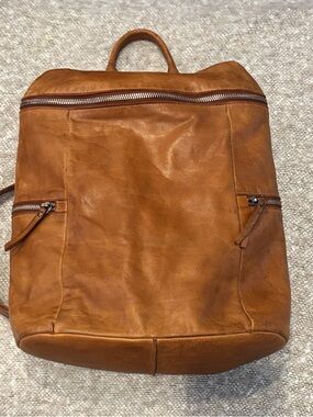 Classic Tan Leather Backpack by Vilencia Holland